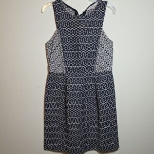 LOFT Blue and Cream Pleated Halter Mini Dress